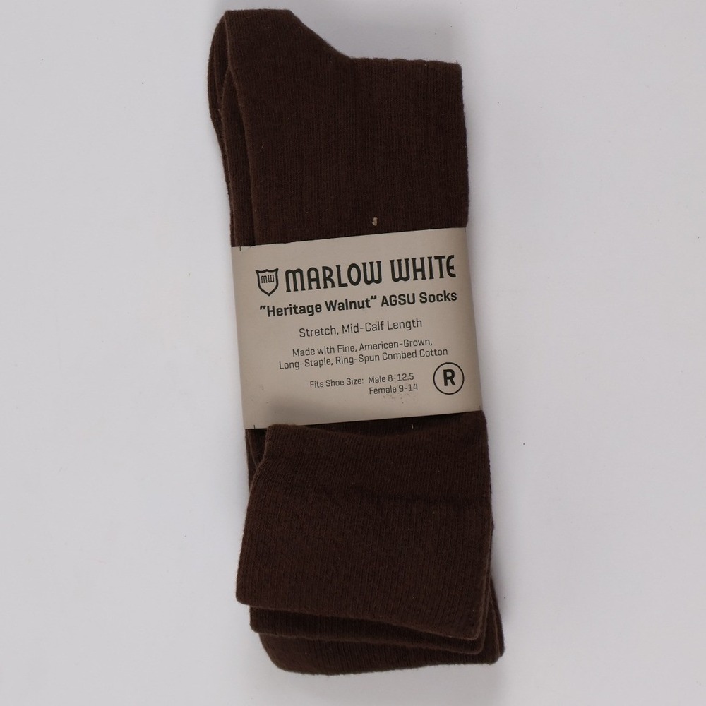 Marlow White AGSU Socks Heritage Walnut Brown Male 8-12.5 Cotton NWT